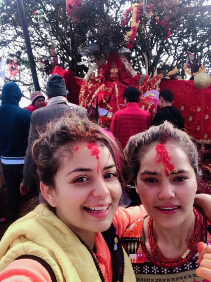 neeta dhungana in temple