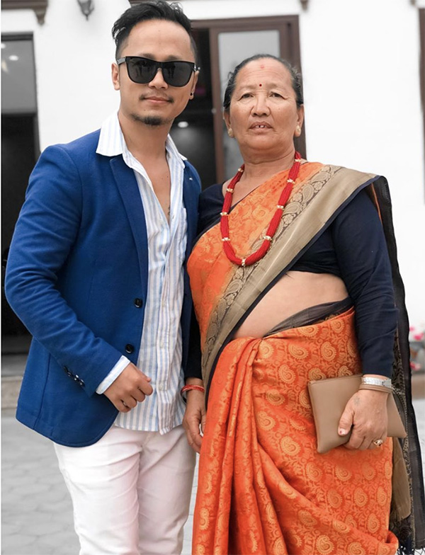 Chhewang Lama with his mom